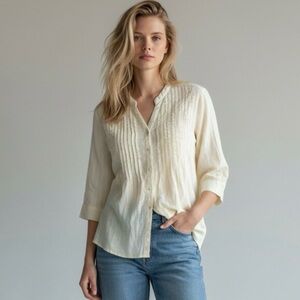 Marketplace Handmade Pintuck Embroidered Dainty Ethereal Popover Tunic Large